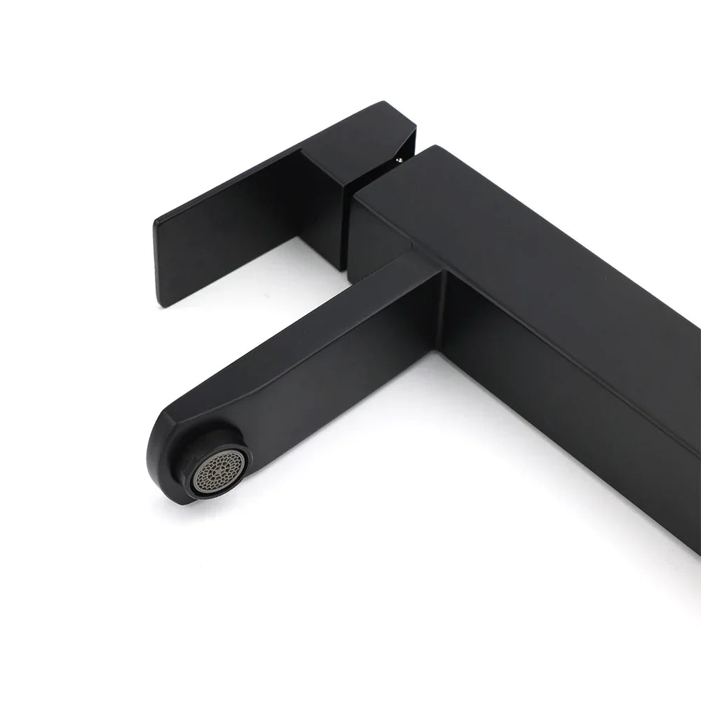 Matt Black Tall Square Basin Mixer Vanity Laundry Counter Sink Faucet Tap Outlet