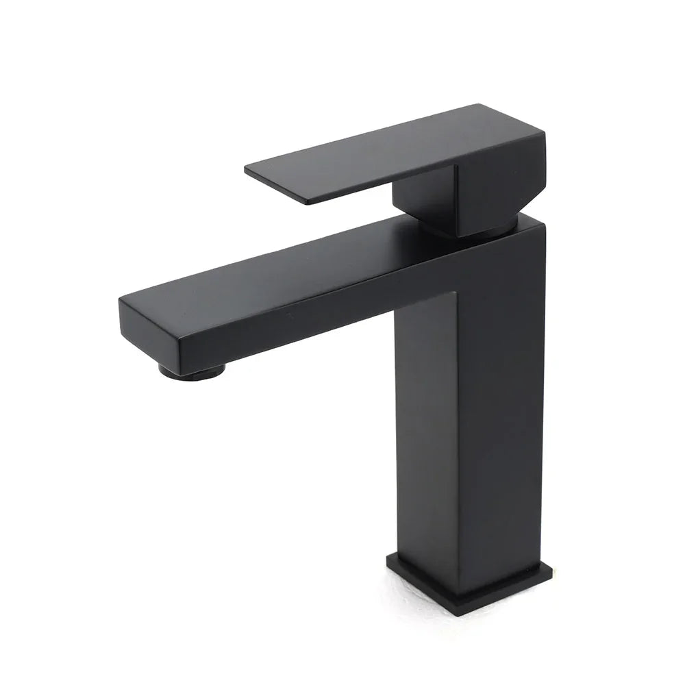 Matt Black Square Basin Counter Flick Mixer Tap Bathroom Vanity Faucet Outlet