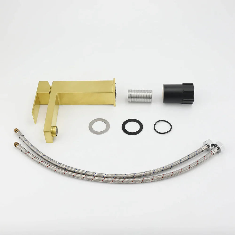 Brushed Gold 165mm Square Basin Mixer Faucet Hot Cold Tap Kitchen Laundry Vanity