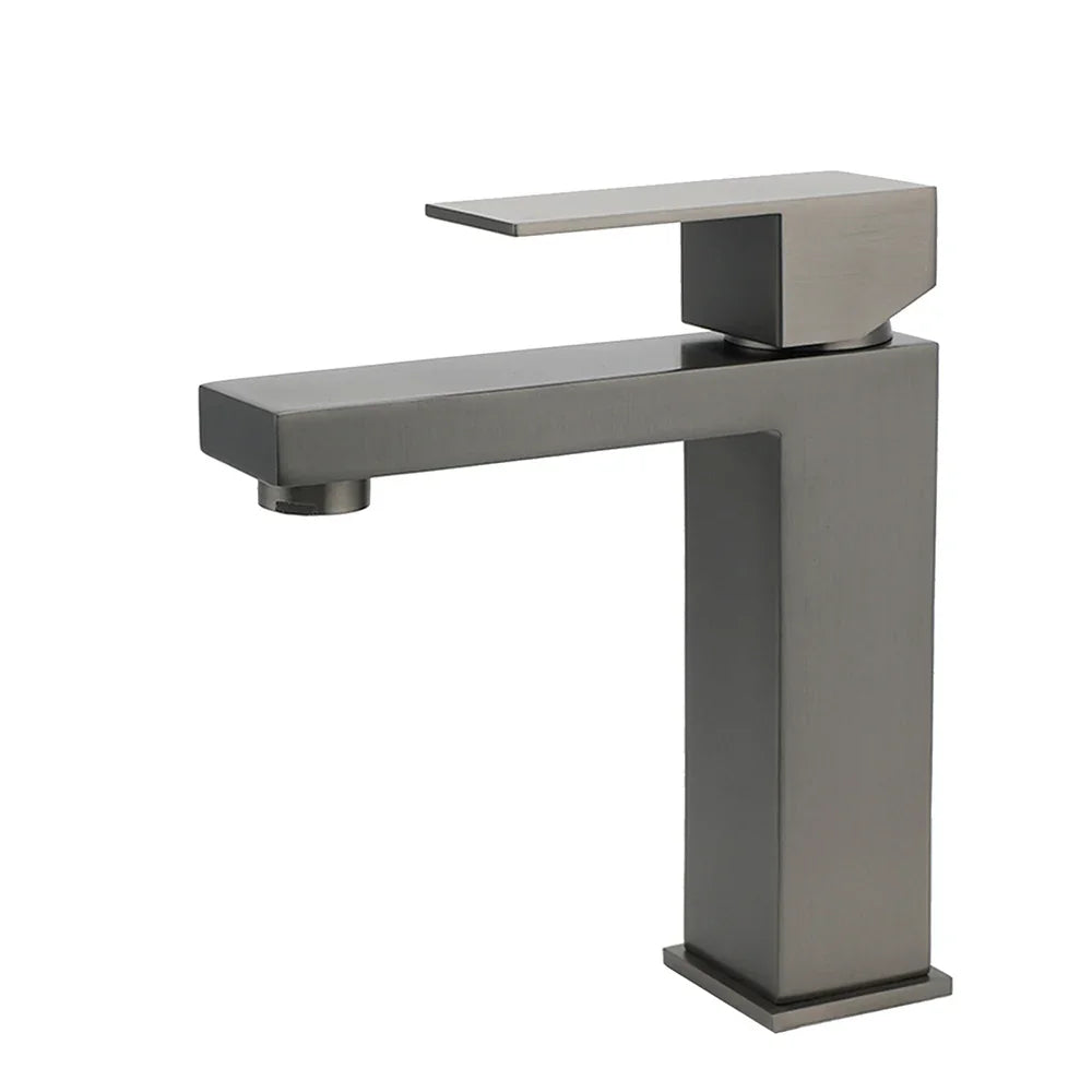 Gun Metal Square Cubic Basin Mixer Faucet Hot Cold Tap Kitchen Laundry Vanity Set