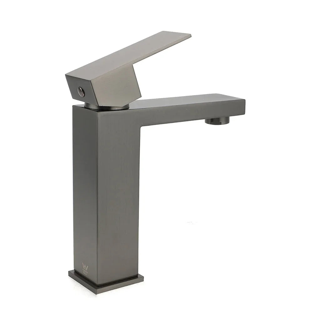 Gun Metal Square Cubic Basin Mixer Faucet Hot Cold Tap Kitchen Laundry Vanity Set