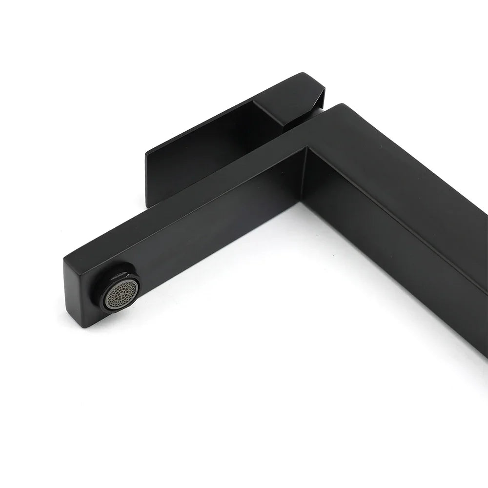 Matt Black Stainless Steel Square Tall Basin Mixer Sink Tap High Vanity Spout