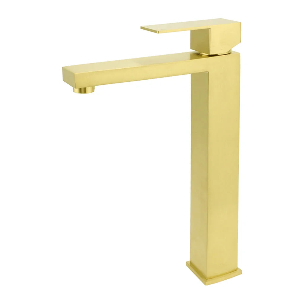 WELS 6L/m Brushed Gold Square Tall Basin Vessel Mixer Kitchen Laundry Faucet Tap