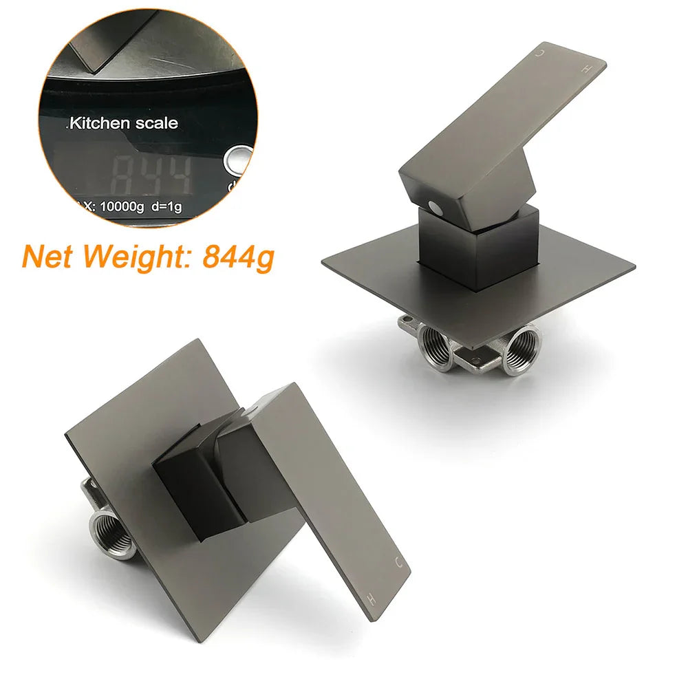 Watermark Gun Metal Square Bath Shower Mixer Hot Cold Tap Ceramic Cartridge Valve