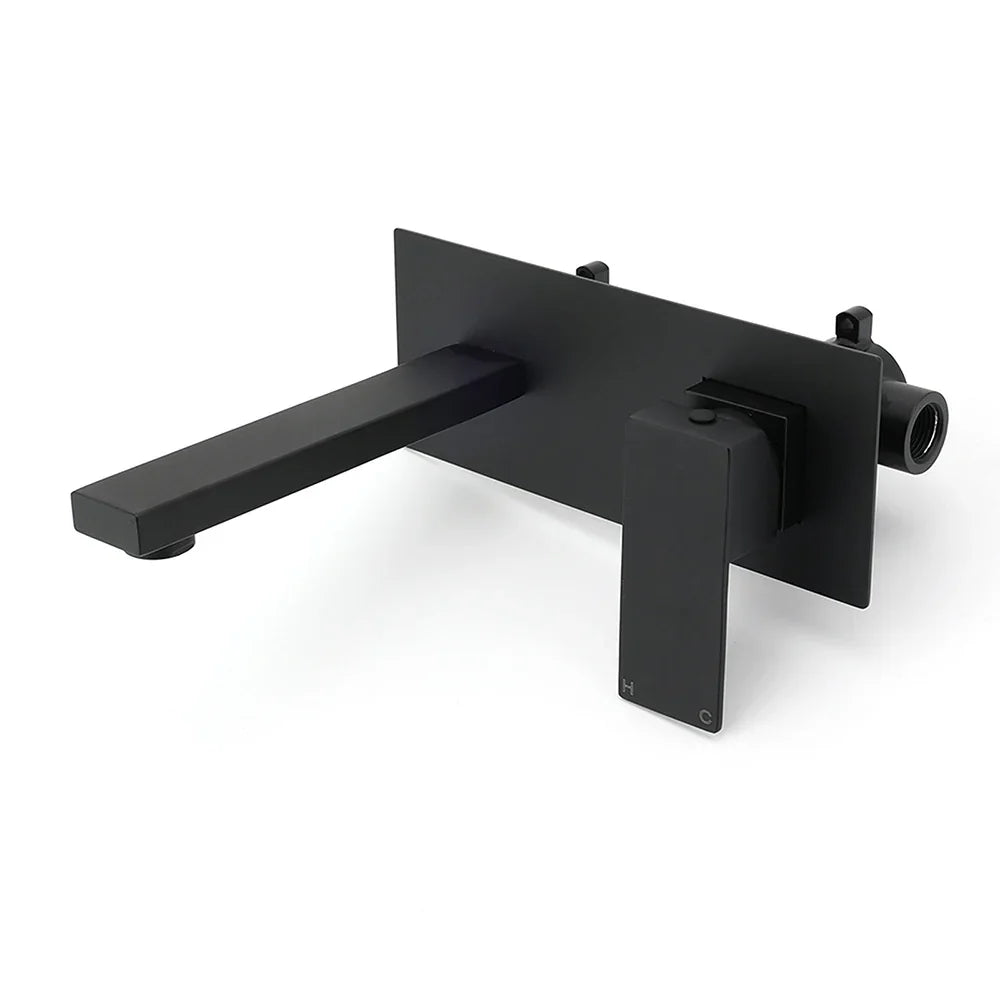 Matt Black Basin Mixer Bathroom Tub Faucet Wall Mount Tap Hot Cold Water Spout