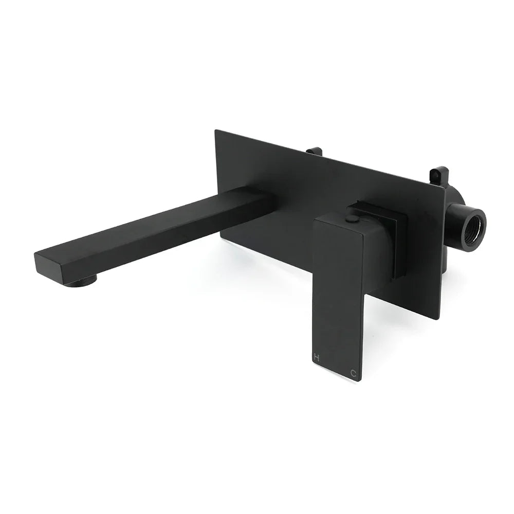 Matt Black Basin Mixer Bathroom Tub Faucet Wall Mount Tap Hot Cold Water Spout