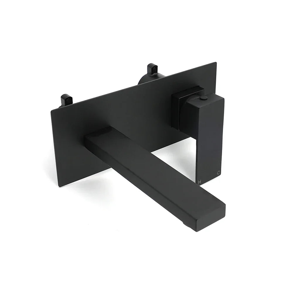 Matt Black Basin Mixer Bathroom Tub Faucet Wall Mount Tap Hot Cold Water Spout