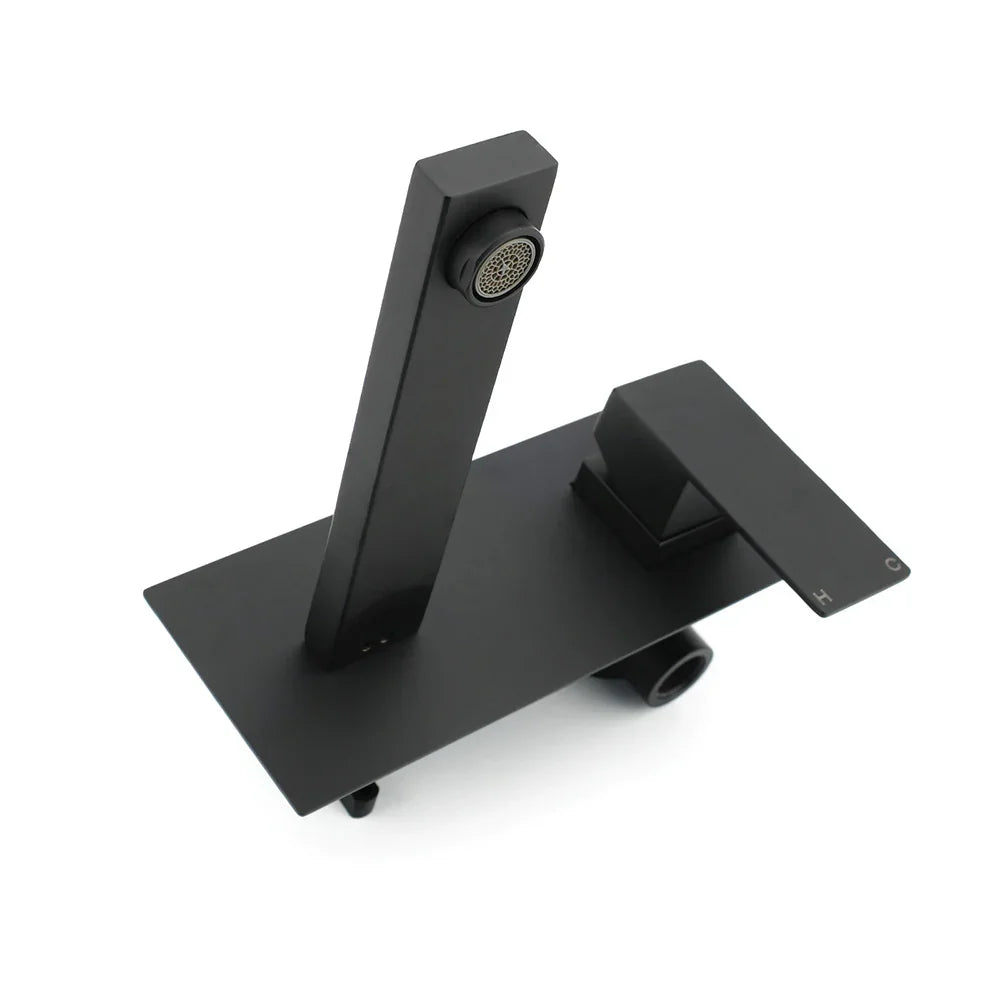Matt Black Basin Mixer Bathroom Tub Faucet Wall Mount Tap Hot Cold Water Spout