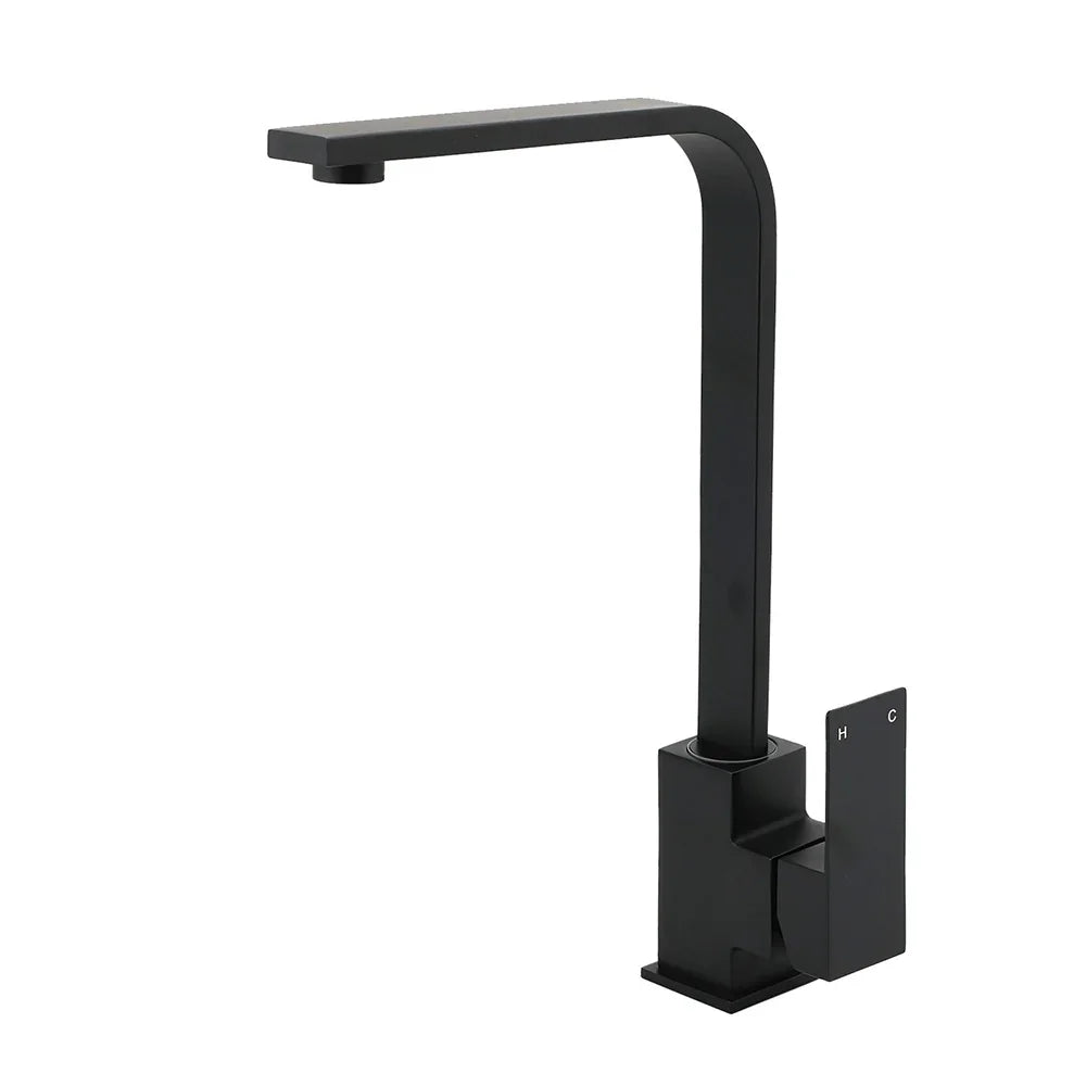 Matt Black Square Gooseneck 360 Swivel Laundry Sink Kitchen Mixer Faucet Tapware