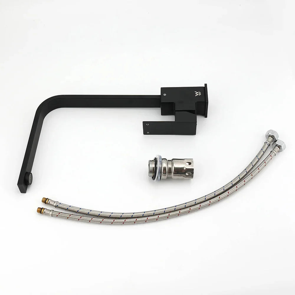 Matt Black Square Gooseneck 360 Swivel Laundry Sink Kitchen Mixer Faucet Tapware