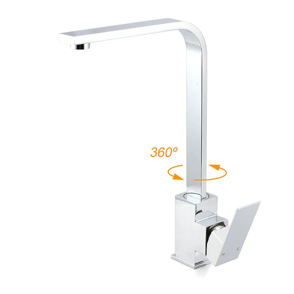 WELS Chrome Square Gooseneck Spout Swivel Laundry Sink Kitchen Mixer Faucet Tap