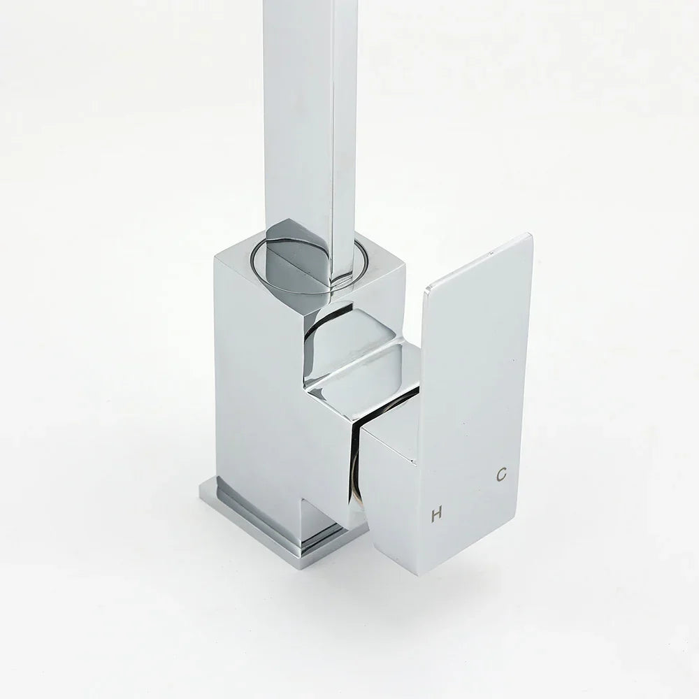 WELS Chrome Square Gooseneck Spout Swivel Laundry Sink Kitchen Mixer Faucet Tap