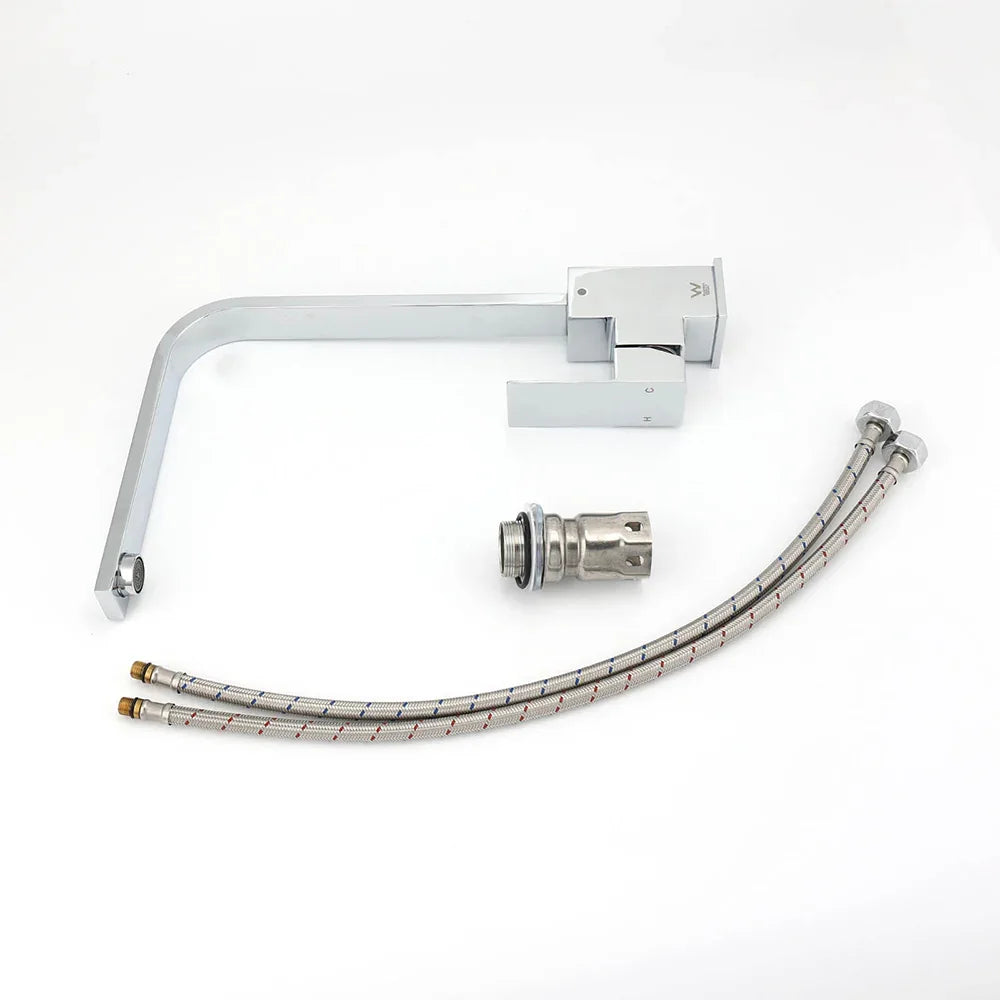 WELS Chrome Square Gooseneck Spout Swivel Laundry Sink Kitchen Mixer Faucet Tap