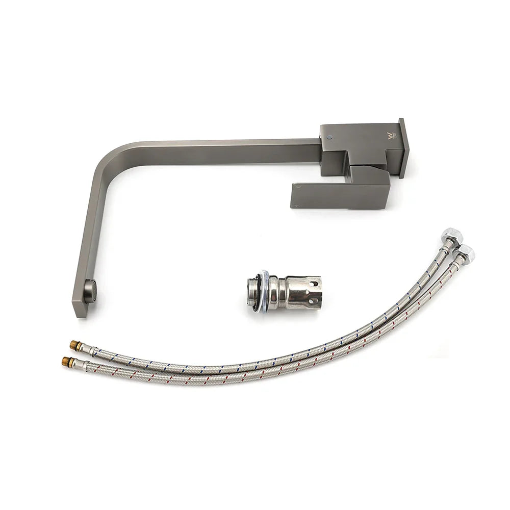 WELS Gun Metal Square Gooseneck Swivel Laundry Kitchen Mixer Faucet Sink Tap Set