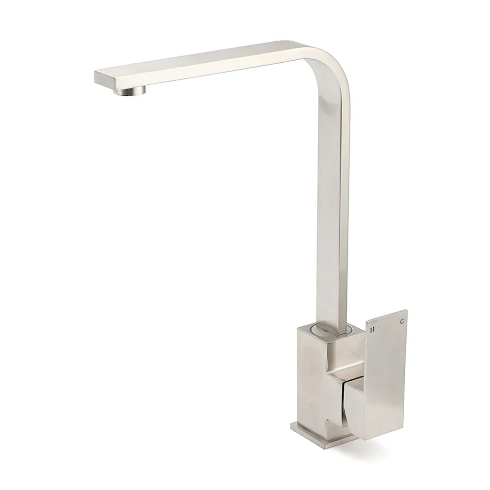 WELS Square Kitchen Sink Laundry Mixer 360º Swivel Faucet Tap Set Brushed Nickel