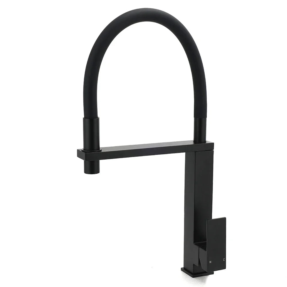 Matt Black Swivel Kitchen Sink Basin Mixer Swivel Faucet Tapware Pull Out Spout