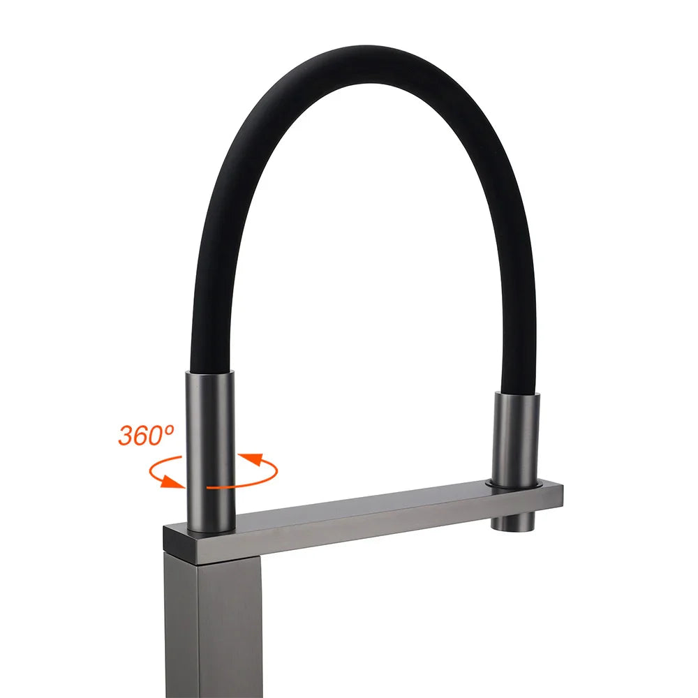 Gun Metal Tall Kitchen Sink Basin Mixer Swivel Faucet Tap Pull Out Spout Head