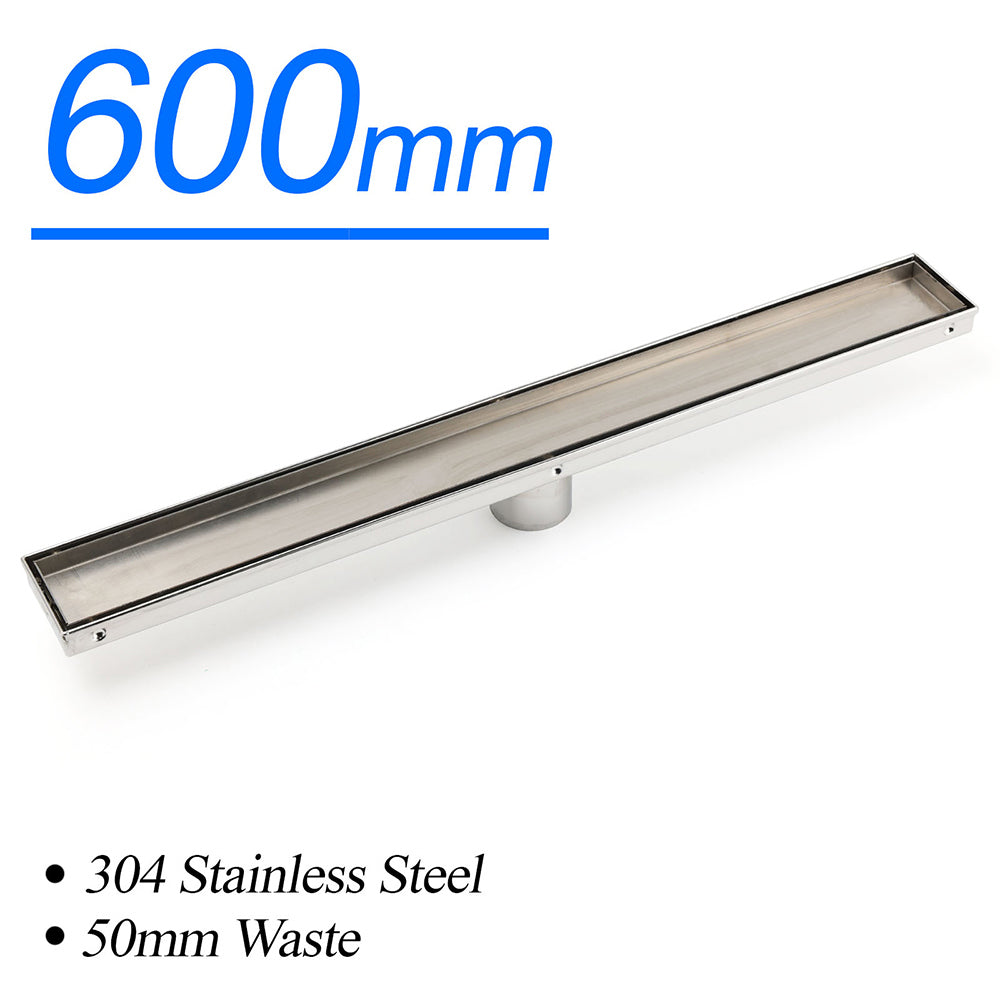 304 Stainless Steel 600mm Tile Insert Linear Shower Grate Floor Drain 50mm Waste