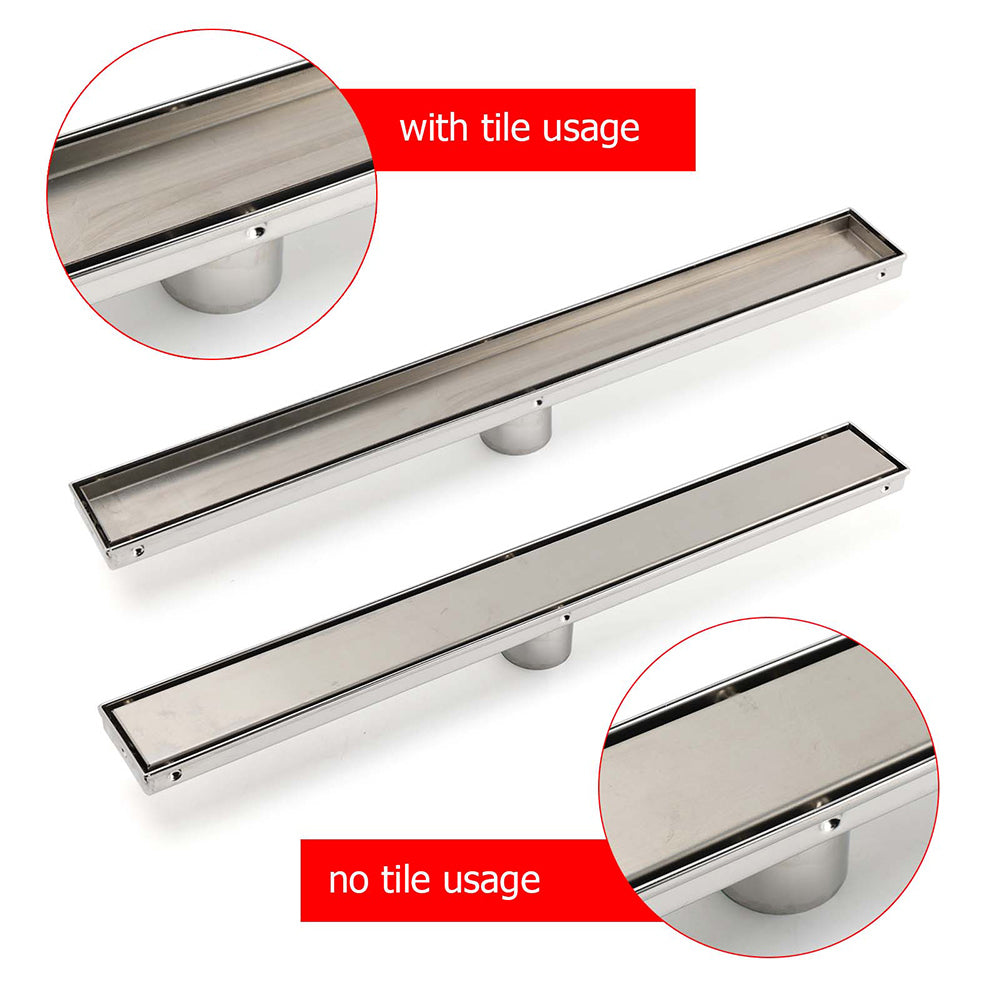 304 Stainless Steel 600mm Tile Insert Linear Shower Grate Floor Drain 50mm Waste