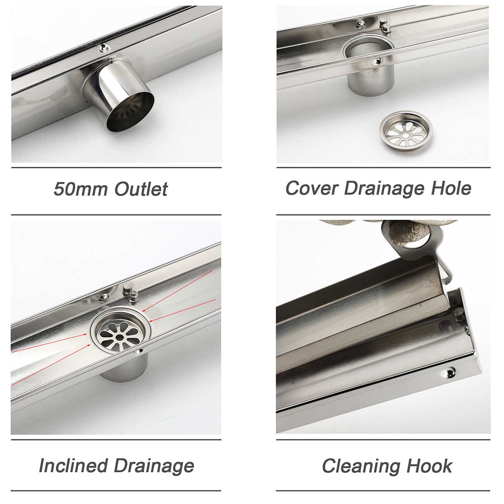 304 Stainless Steel 600mm Tile Insert Linear Shower Grate Floor Drain 50mm Waste
