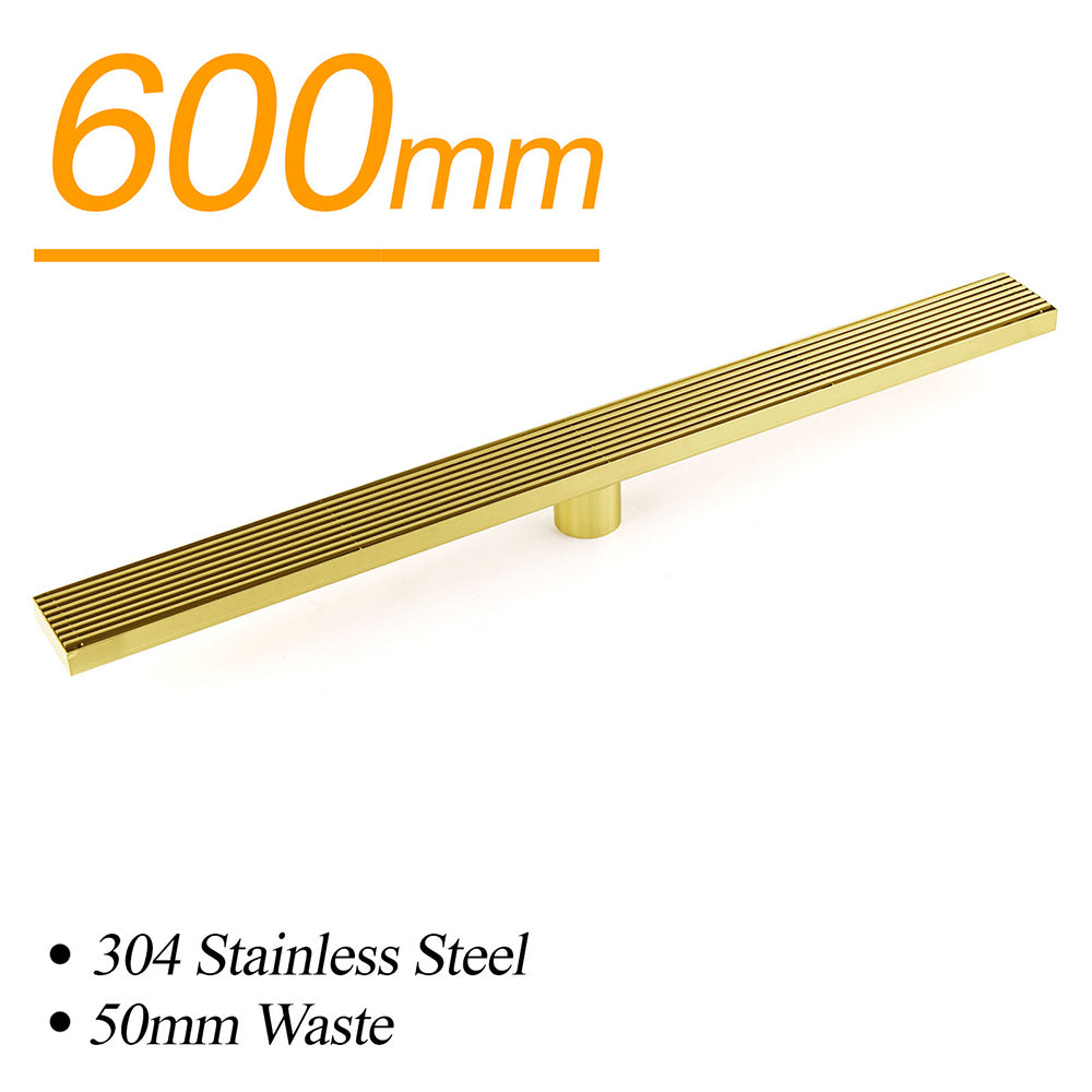 Brushed Gold 304 SUS 600mm Strip Fence Sword Shower Grate Floor Drain 50mm Waste
