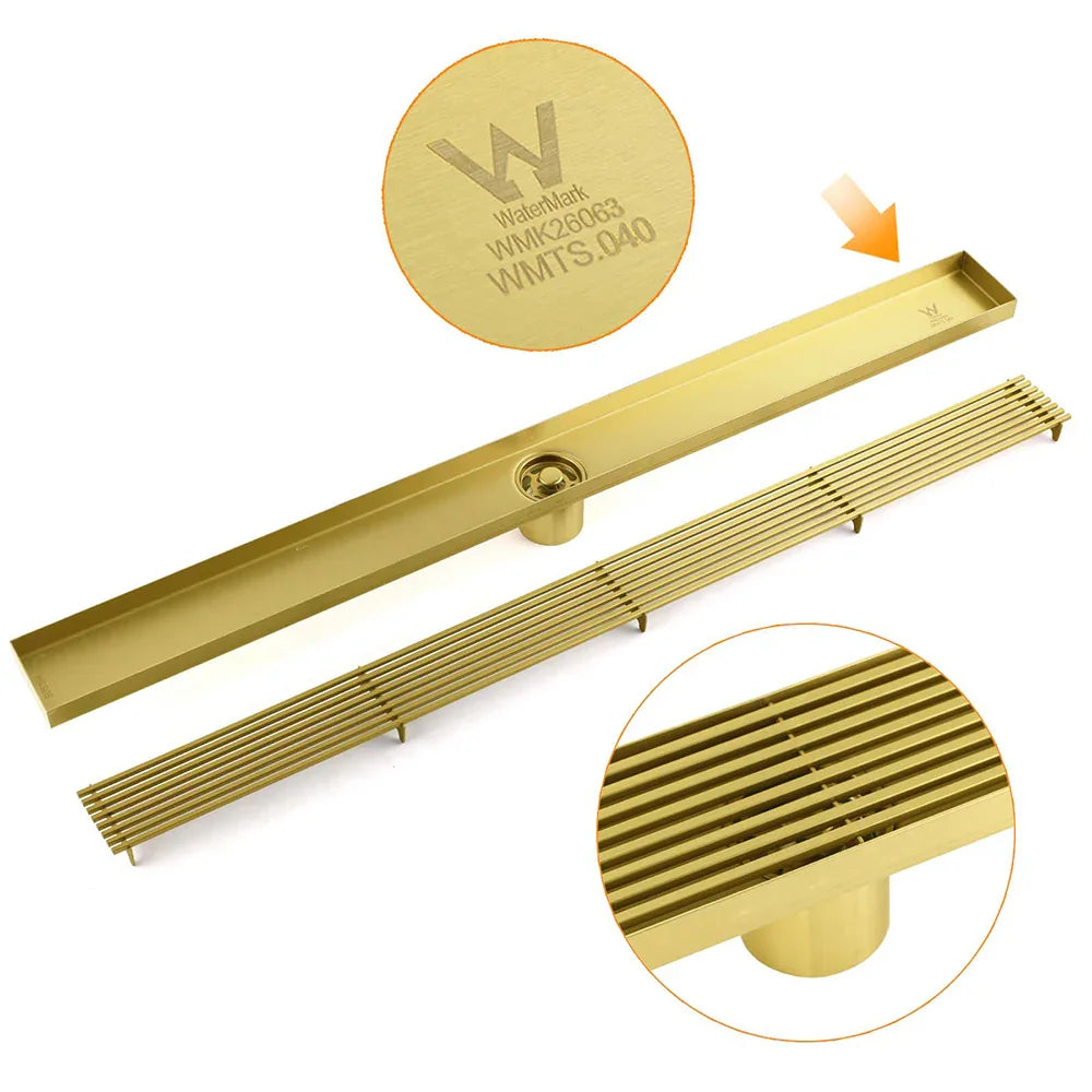 Brushed Gold Bathroom 800mm Strip Fence Long Shower Grate Floor Drain 50mm Waste