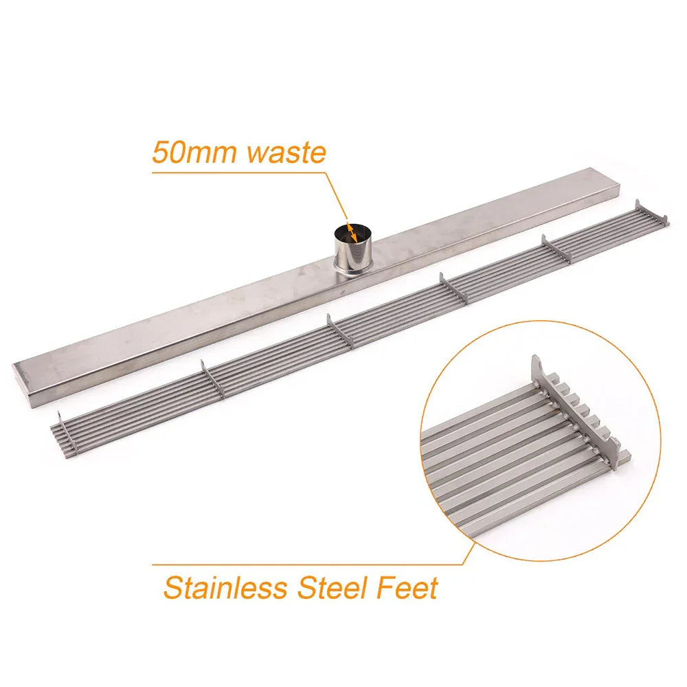 Bathroom Stainless Steel 800mm Strip Fence Shower Grate Floor Drain 50mm Outlet