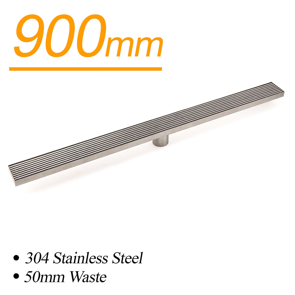 Silver 304 Stainless Steel 900mm Strip Fence Shower Grate Floor Drain 50mm Waste