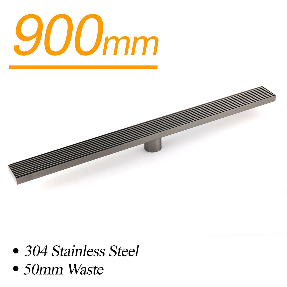 Gun Metal 900mm Strip Fence Linear Shower Grate Floor Drain 50mm Central Waste
