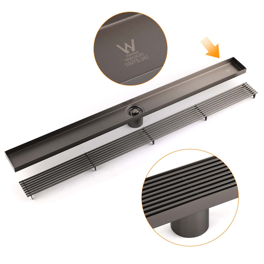 Gun Metal 900mm Strip Fence Linear Shower Grate Floor Drain 50mm Central Waste