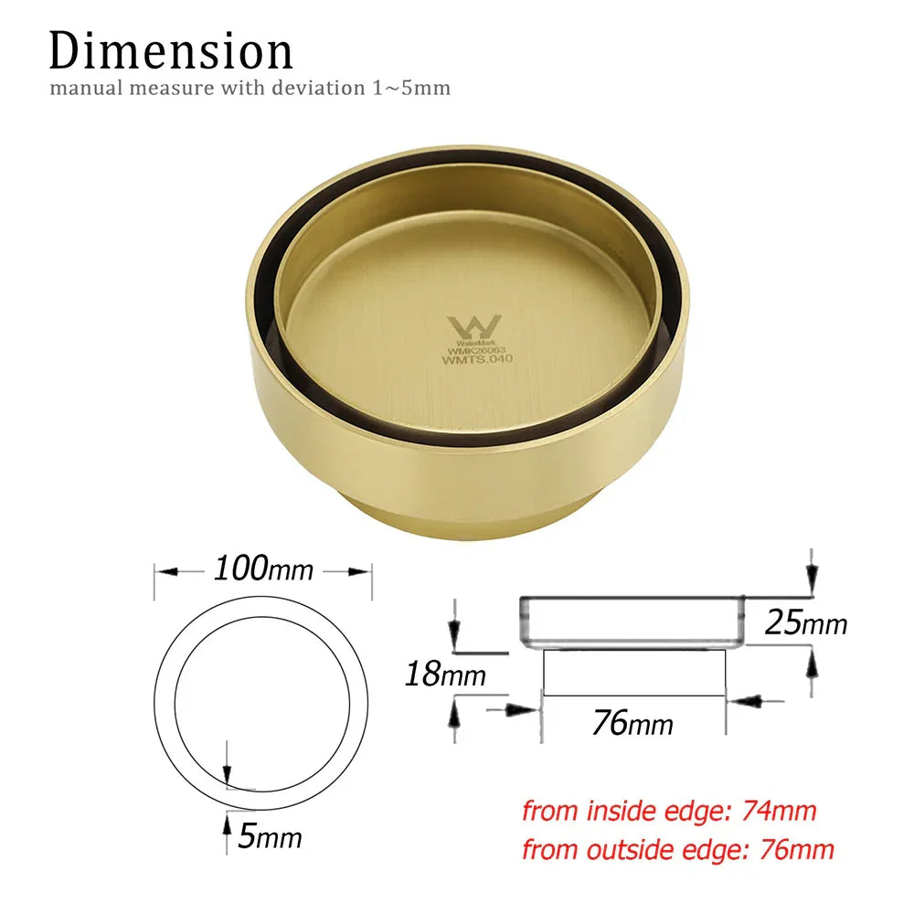 Brushed Gold 100mm In Diamater Tile Insert Floor Drain Shower Grate 75mm Outlet