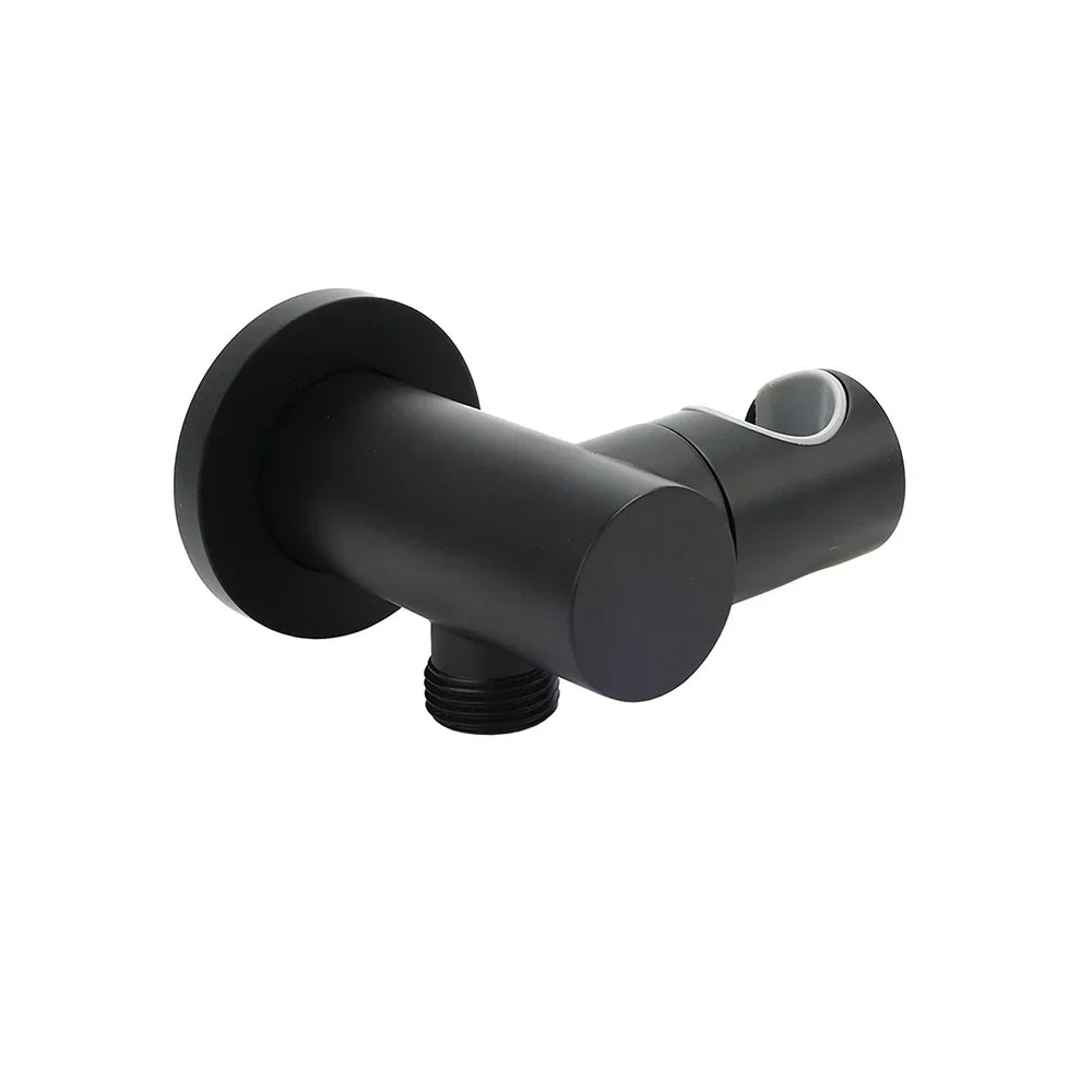 Matt Black Brass Hand Shower Bracket Swivel Holder Wall Elbow Connector Water Inlet Kit