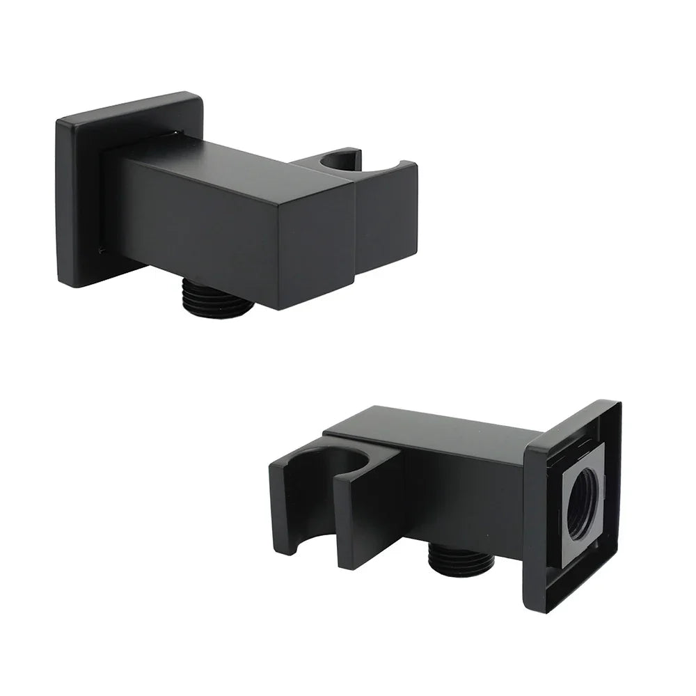 Matt Black Square Water Inlet Shower Head Bracket Adjustable Holder Wall Elbow Connector
