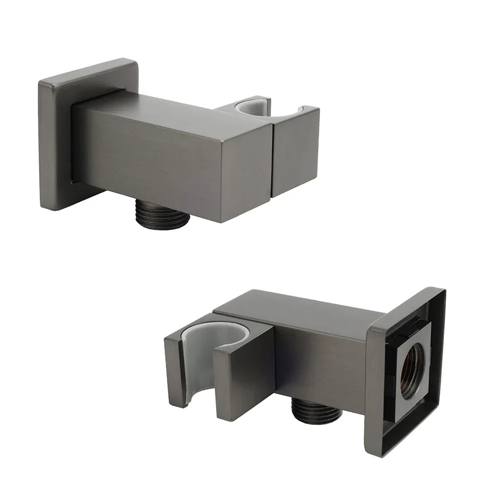 Gun Metal Grey Square Shower Head Holder Bracket Inlet Elbow Water Connector Kit