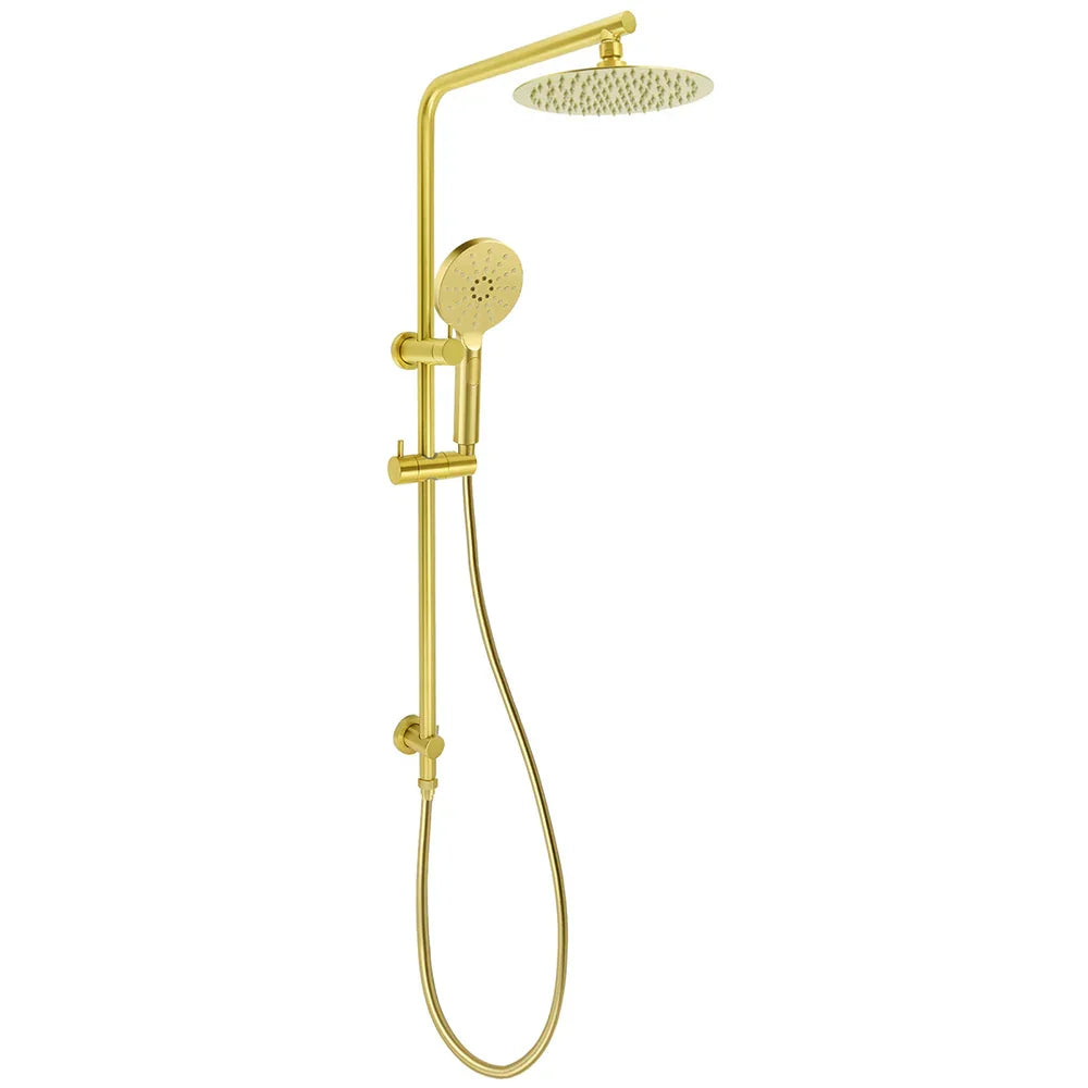 Brushed Gold Twin Shower Set Sliding Rail Arm 8