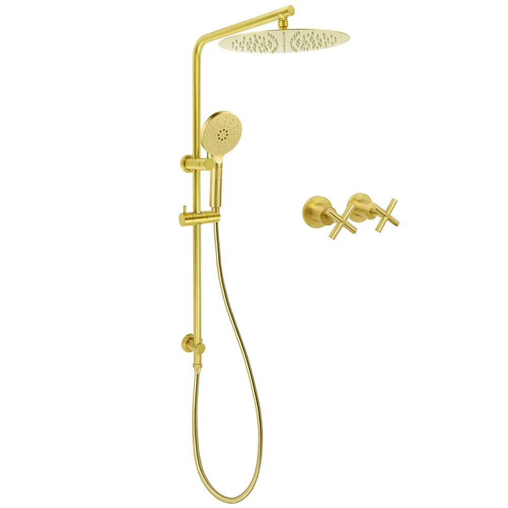 WELS Brushed Gold Twin Shower Large Round 12