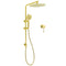 Brushed Gold Twin Shower Large Round 12" Rain Head Handheld Silde Wall Rail Arm Small Face Mixer