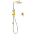 Brushed Gold Twin Shower Set 8" Round Head Single Mode Handheld Sliding Rail Arm + Wall Mixer