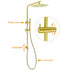 Brushed Gold Twin Shower Large Round 12" Rain Head Handheld Rose Silde Wall Rail Arm Small Face Mixer