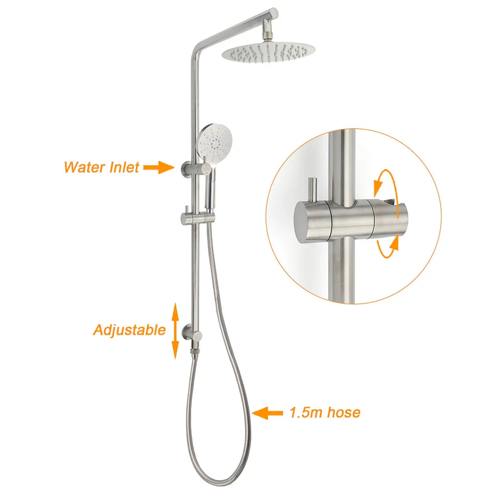 Brushed Nickel Dual Shower Set Sliding Rail Arm 8