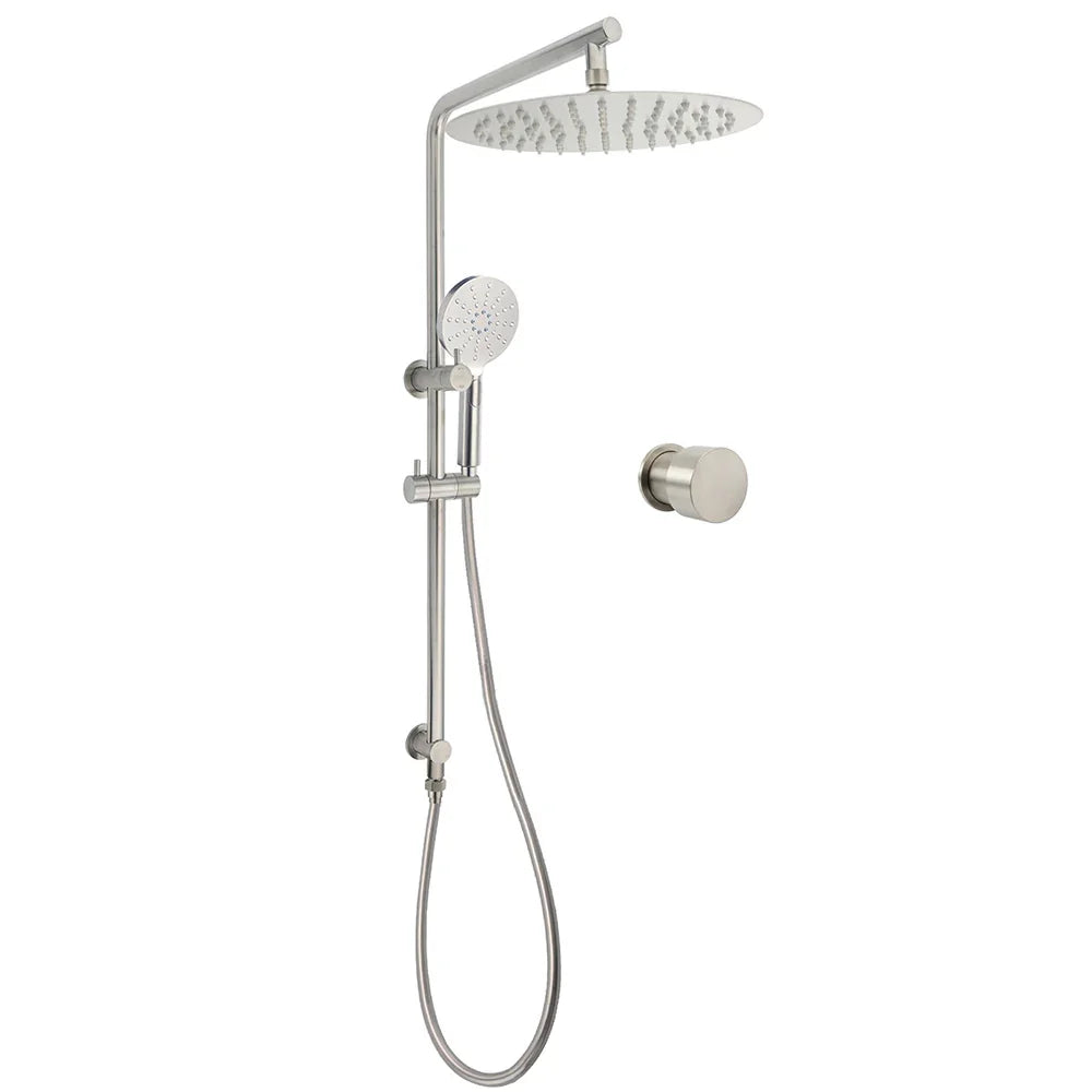 Brushed Nickel Dual Shower Set Sliding Rail Arm 12