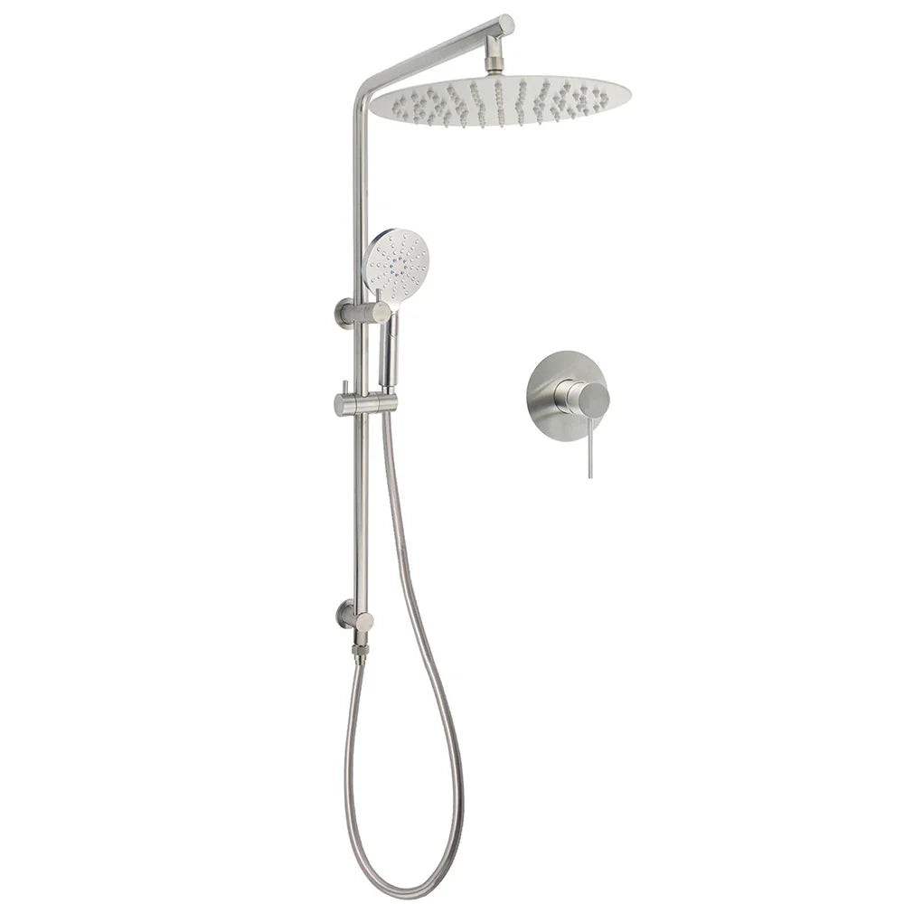 WELS Brushed Nickel Dual Shower Set Sliding Rail Arm 12