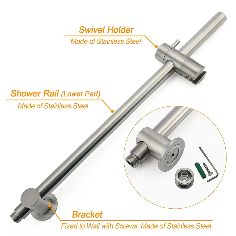 WELS Brushed Nickel Dual Shower Set Sliding Rail Arm 12