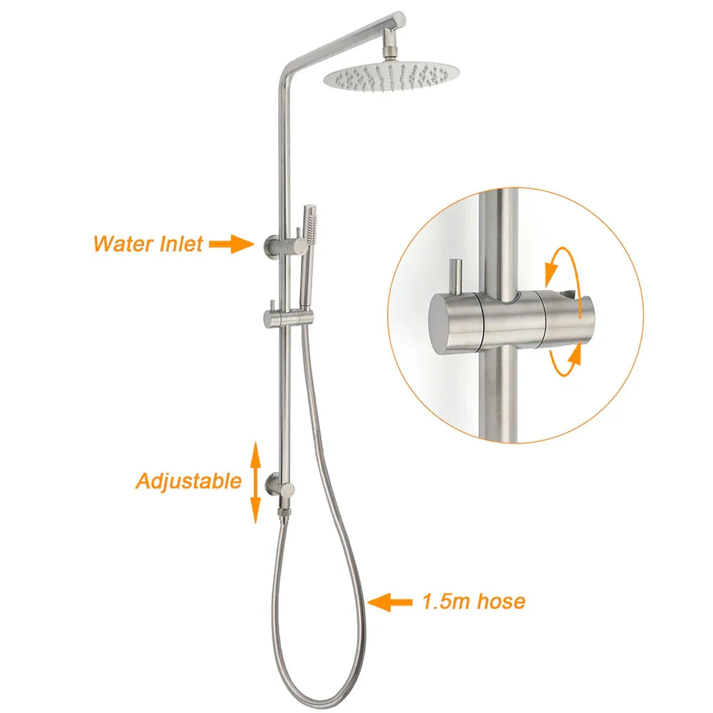 Brushed Nickel 2in1 Shower Set Sliding Rail Arm 8