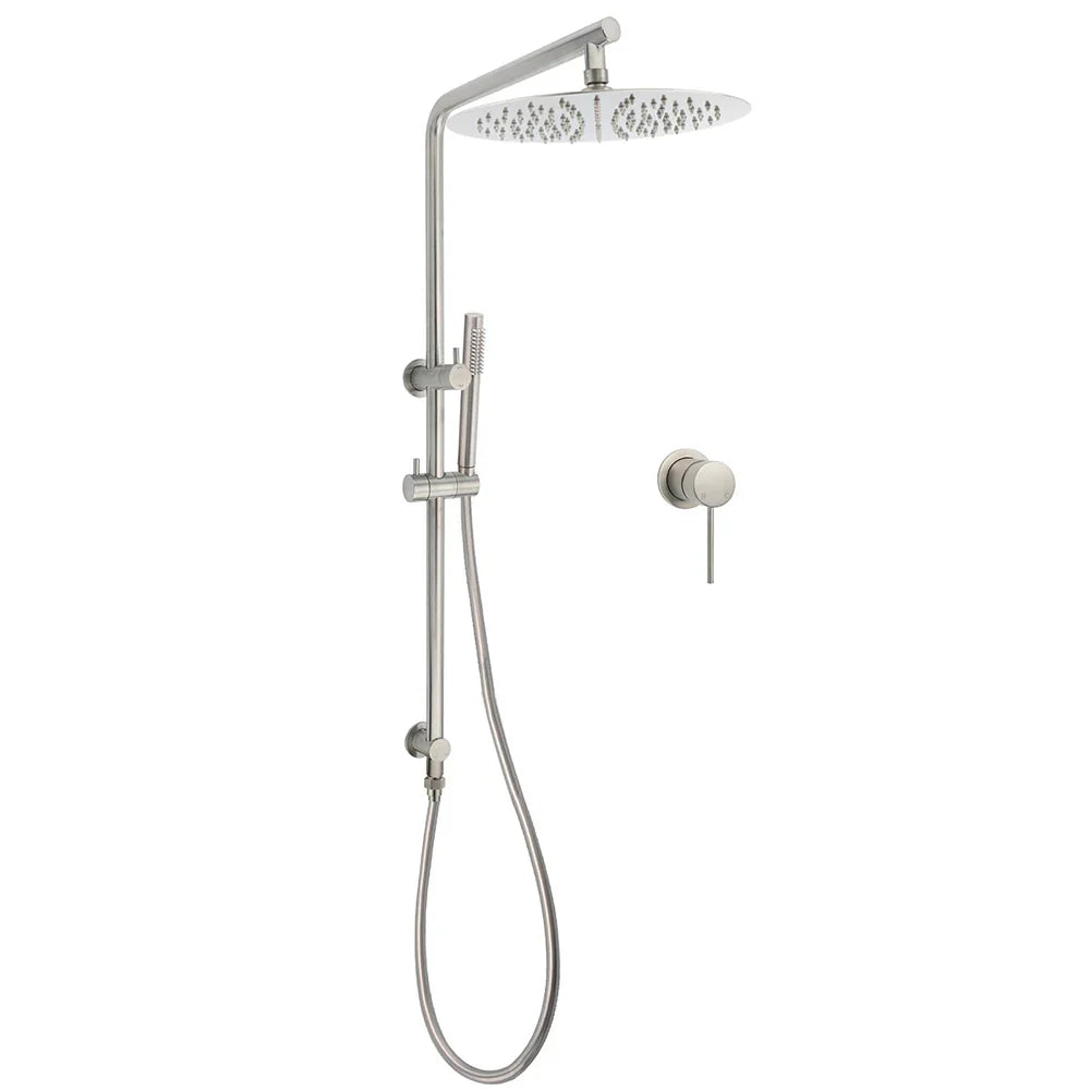 WELS Brushed Nickel Dual Shower Set Sliding Rail Arm Large 12