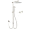 Brushed Nickel Round 12" Large Rain Head Shower Handheld Sliding Rail Arm Chrome Set + Twin Taps