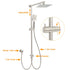 Brushed Nickel 8" Rain Head Shower Square 3 Modes Handheld Sliding Rail Arm Mixer Dual Set