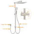 Brushed Nickel 2in1 Square 12" Thin Rainfall Head Shower 3 Modes Handheld Sliding Rail Arm Set