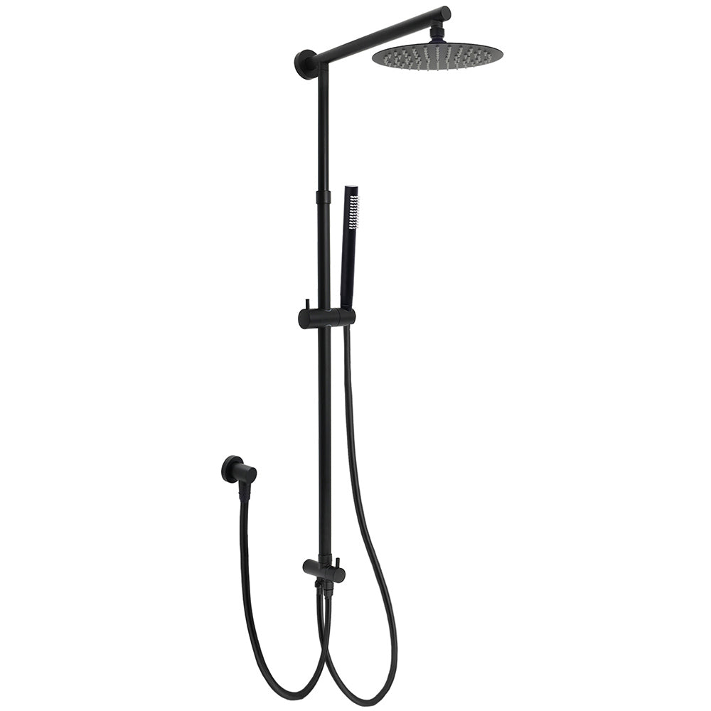 WELS Matt Black 2in1 Shower 8" Round Head Set 1 Mode Handheld Rose Sliding Rail Elbow Inlet