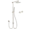 Brushed Nickel Round 8" Rain Head Shower Stainless Steel Handheld Sliding Rail Arm Chrome Set + Twin Taps